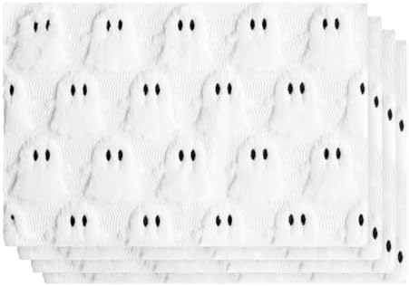 Artoid Mode White Ghost Halloween Placemats Set of 4, 12x18 Inch Soft