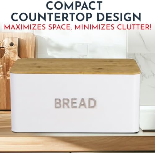 Bread Box for Kitchen Countertop, Homemade Bread - Bamboo Cutting Board Lid