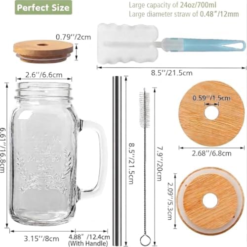 4 Pack 24Oz Mason jar cups with lids and straws, Mason Jars with