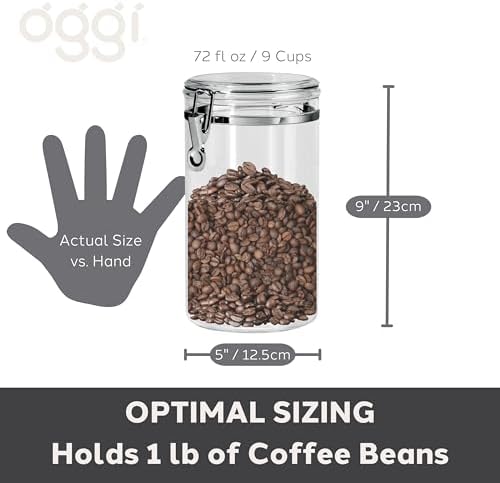 Oggi Large Clear Canister with Clamp Lid, 72 oz - Large Airtight Food