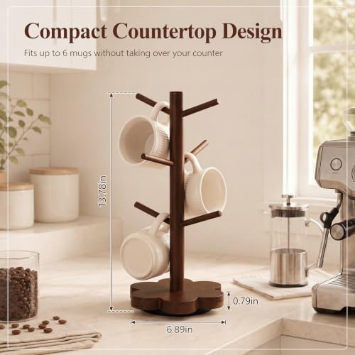 Mifoci 360° Rotating Mug Holder Tree, 6 Hooks Rustic Coffee Cup Holder