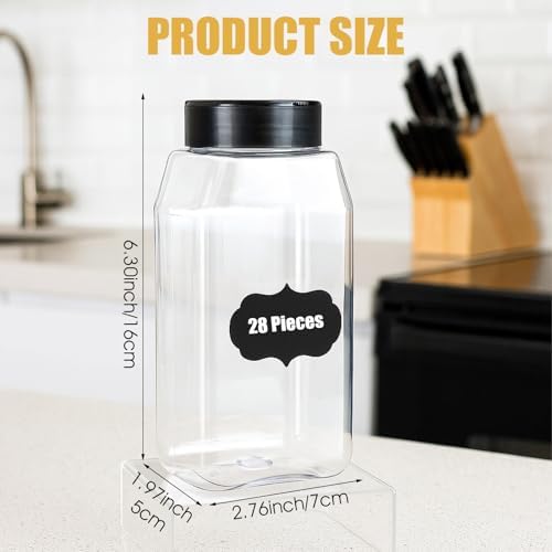 Molain 28 Pcs 16oz Plastic Spice Jars with Shaker Lids, Plastic Square