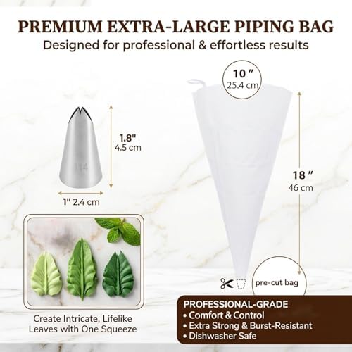 Extra Large Russian Piping Tips, 304 Frosting Tip & Reusable Cotton