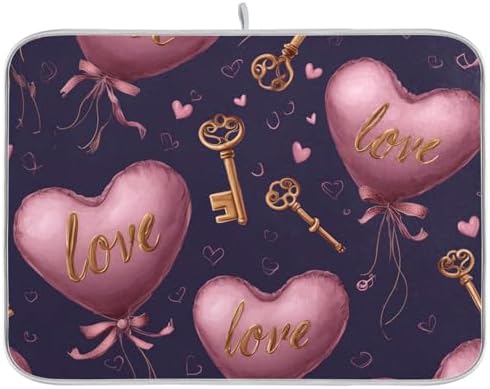 OTVEE Love Balloon Art Dish Drying Mat for Kitchen Counter Absorbent