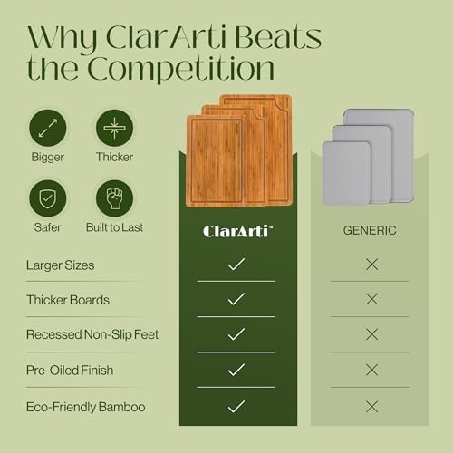 Bamboo Cutting Boards for Kitchen – Set of 3 Non-Slip Wood Cutting