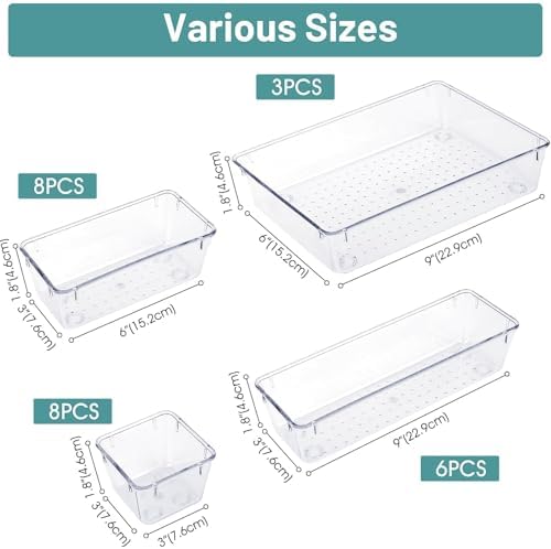 25 PCS Clear Plastic Drawer Organizer, Makeup Organizers and Storage