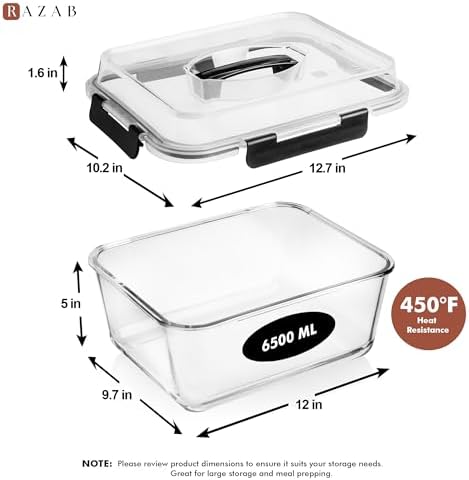 Razab 220 Oz Extra Large Glass Food Storage Container with Lids