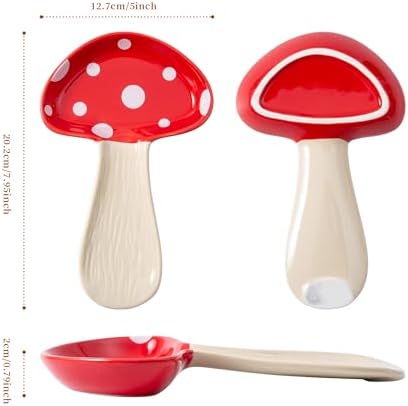 Ceramic Mushroom Spoon Rest, Farmhouse Spoon Holder, Red, 1PC