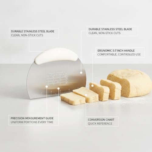 Dough Cutter with Measurements, Stainless Steel Bench Scraper for
