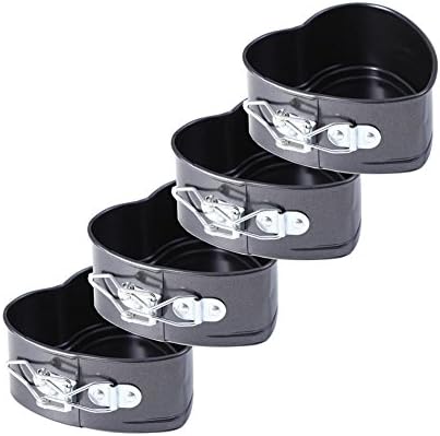 JMXC Set of 4 Mini Non-Stick Spring Pan, 4 Inch Heart Shaped Cake Pan