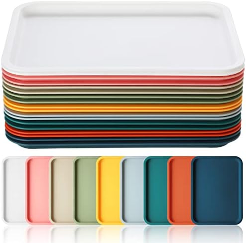 Gerrii 18 Pcs Plastic Fast Food Tray Bulk, 9 Colors, 12 x 9 Inch