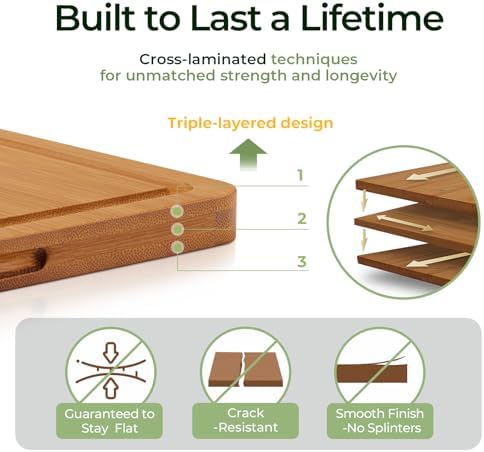 Keechee Bamboo Cutting Board, Durable Wood Cutting Boards for Kitchen
