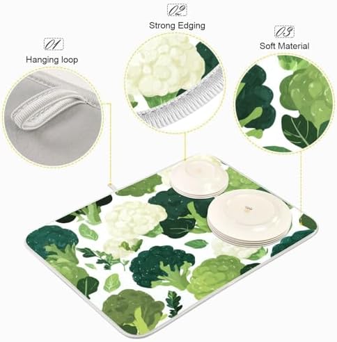 OTVEE Vegetable Garden Art Dish Drying Mat for Kitchen Counter