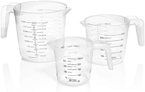 3pc Liquid Measuring Cups Set - 1 Cup, 2 Cup, 1 Quart | Clear Plastic