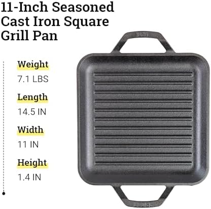 Lodge Chef Collection 11 Inch Pre-Seasoned Cast Iron Square Grill Pan