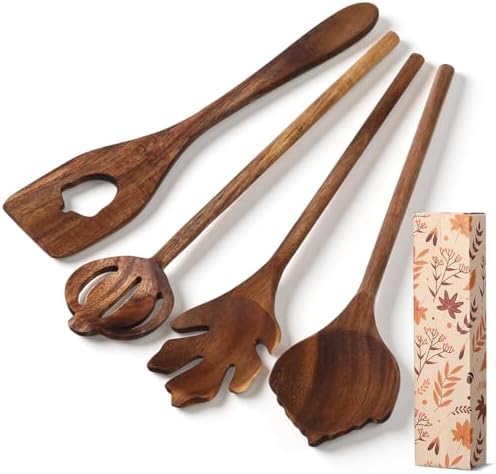 Maxdot 4 Pcs Wooden Spoons Utensils Set 12 Inch Natural Acacia Wooden