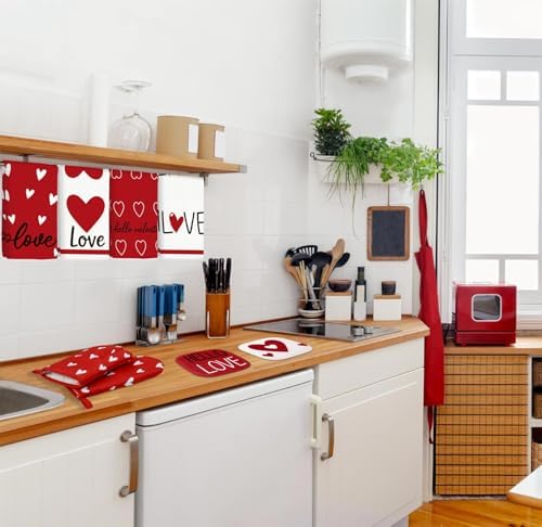 Tieshankao 10Pcs Valentines Day Kitchen Decor Set Towels Pot Holders