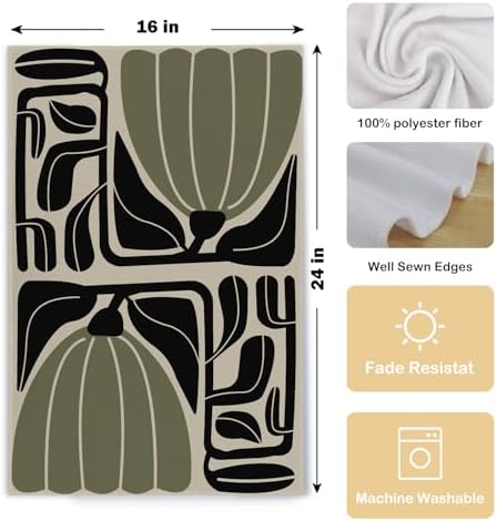 Sage Green Groovy 70s Retro Kitchen Towels Set of 2 - Boho Floral Dish