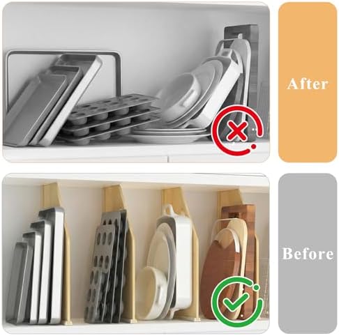 Solid Wood Tray Dividers for Cabinets, 4-Pack Baking Sheet & Cutting Board Organizer, Adjustable Cabinet Storage for Cookie Sheets, Pans and Pantry Trays