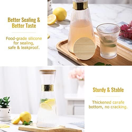DUJUST Ribbed Glass Carafe with Lid (34oz), Elegant Water Carafe with