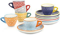 Selamica Ceramic 2 OZ Espresso Cups with Saucers, Set of 6, Assorted