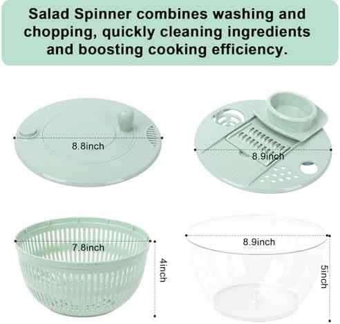 Salad Spinner Large, 5.3 QT 5 IN 1 Lettuce Spinner Dryer with 5 Blades Slicing and Pureeing Vegetables Wash Bowl Kitchen Gadgets for Efficient Salad Preparation Food Washing
