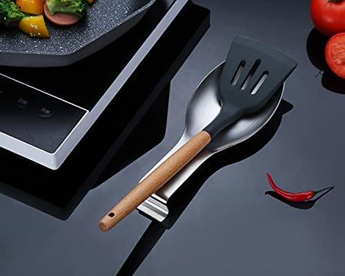 Matte Silver Spoon Rest, Stainless Steel Spoon Holder for Stove Top