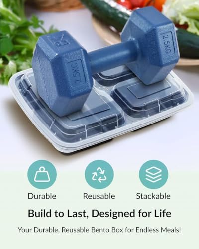 Enther Meal Prep Containers [12 Pack] 3 Compartment with Lids, Food