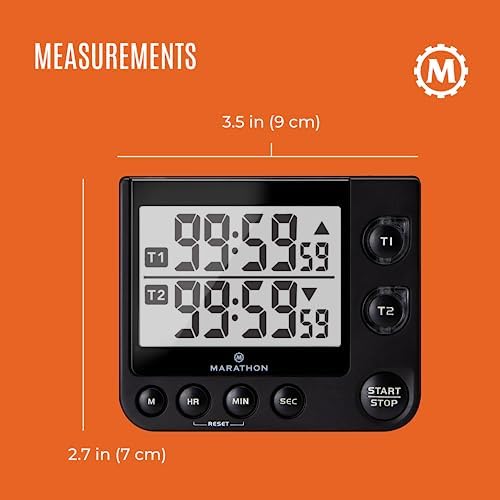 MARATHON Dual Digital Timer, 100-Hour Count Up/Down, Black