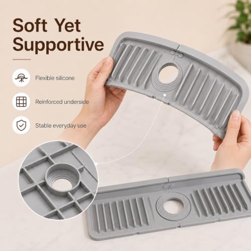 2 Pack Button Silicone Faucet Drain Mat Sink Splash Guard,Dark gray