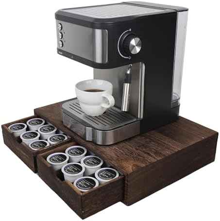 HTB K Cup Holder Compatible Coffee Pod Storage Drawer, Wood Brown