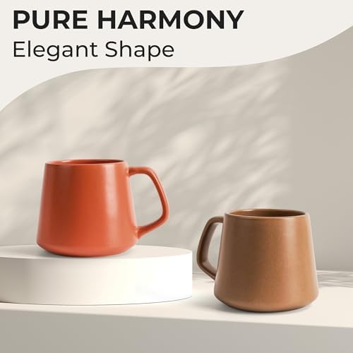 MIAMIO - Coffee Mugs Set of 4, Ceramic (14oz) - Luxe (Beige Pastel)