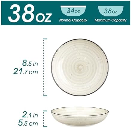 vancasso Bonbon Pasta Bowls Set of 6, 38 Oz Ceramic Salad Bowls, Wide