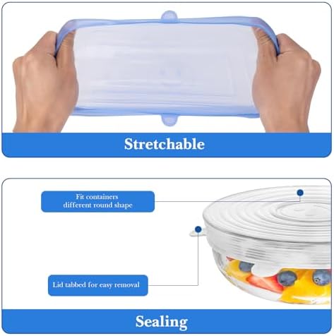 Linkidea 12 Pcs Silicone Stretch Lids, Blue & White