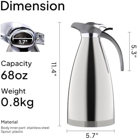 Sumerflos 68 Oz Stainless Steel Coffee Thermal Carafe/Double Walled