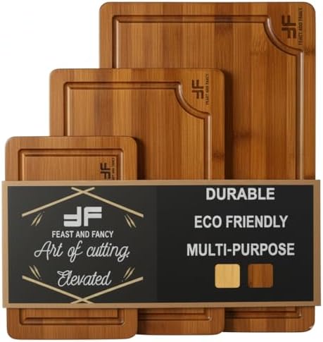 Bamboo Cutting Board for Kitchen, set of 3, Wooden Chopping Board Set
