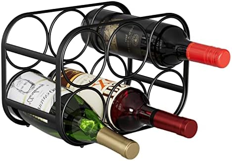 Buruis 6-Bottle Countertop Wine Rack, Metal Wine Bottle Holder, Black