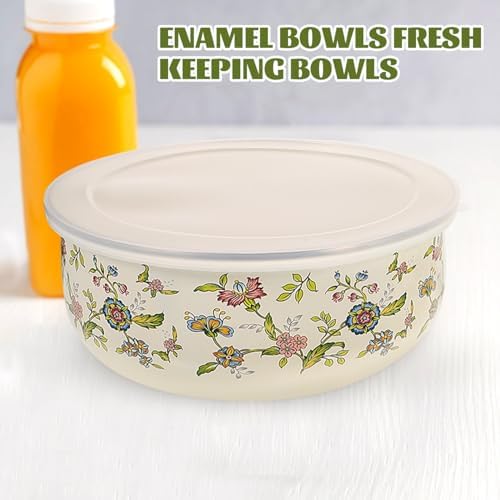 PRETYZOOM 5Pcs Enamel Bowls with Lids Nesting Salad and Food Bowls for