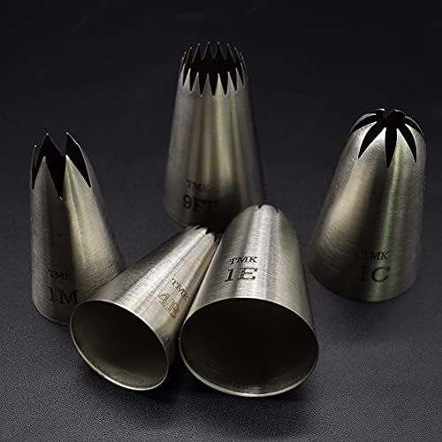 5 Pack Stainless Steel Seamless Piping Icing Tips #9FT 1C 1E 1M 4B