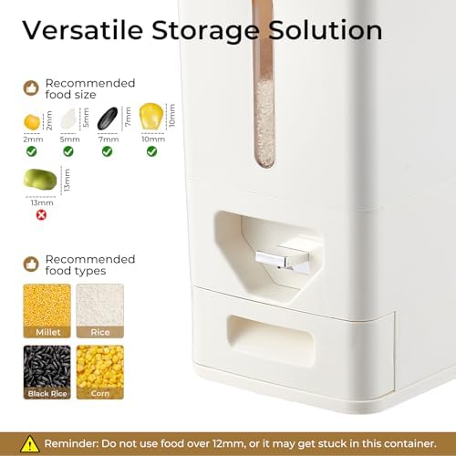 UFORU 22-25 LB Rice Dispenser,Airtight Rice Container with Built-In