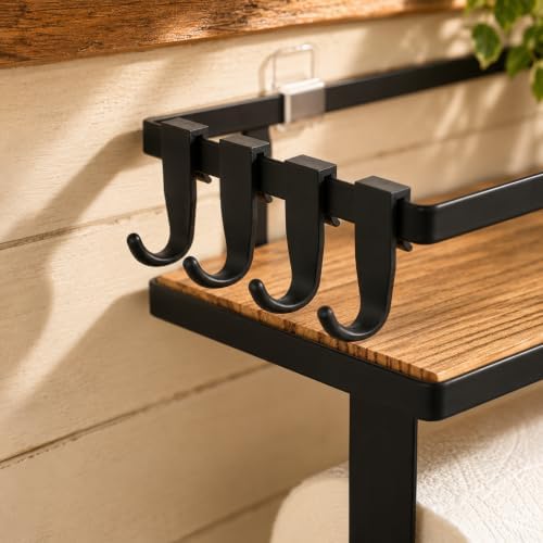 Paper Towel Holder with Shelf - Kitchen Spice Rack Organizer Wood