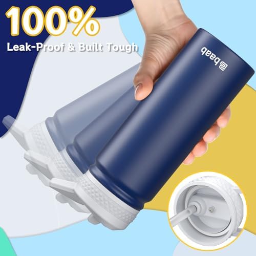 baab 18oz Kids Insulated Water Bottle 18/8 Stainless Steel Straw Cup
