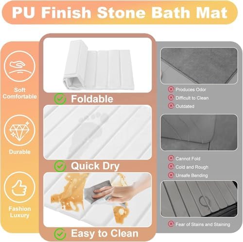 Stone Dish Drying Mat for Kitchen Counter with Silicone Sink Mat