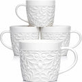 16 Oz Ceramic Coffee Mugs Set of 4, Rustic Embossed Nature Design