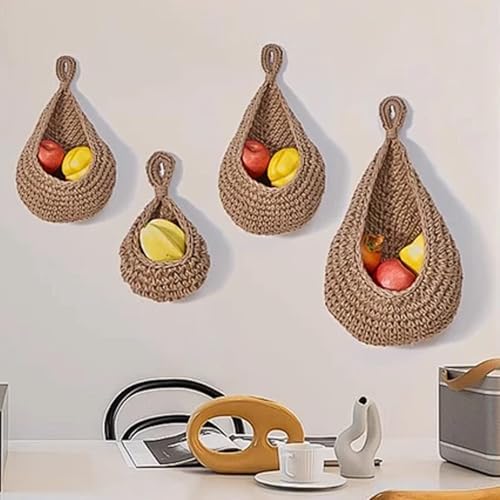 2Pcs Hanging Fruit Baskets for Kitchen, Boho Wall Hanging Baskets with