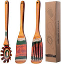 3-Piece Pakkawood Kitchen Utensil Set Includes Pasta Fork, Long Handle