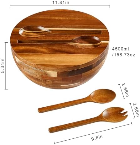 JOYMAY Salad Bowls Wood Salad Bowl Set with Lid 11.8 Inch Large Wooden