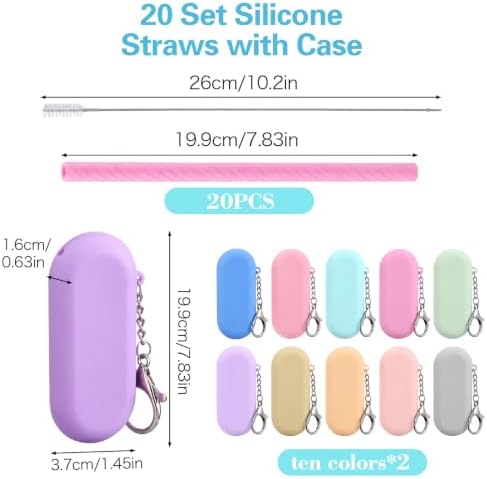 20 Sets Silicone Straws with Case Reusable Collapsiblable Foldable