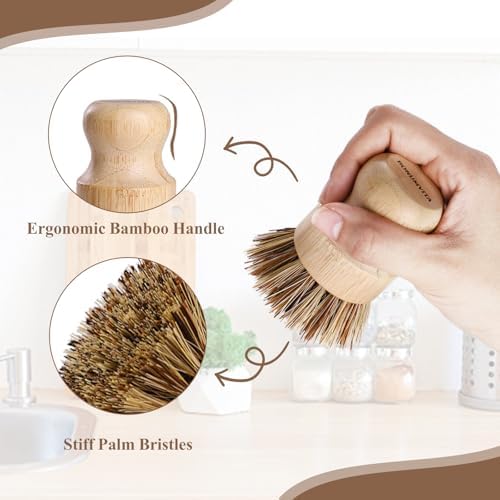 4-Pack Bamboo Dish Brush Set with Palm Fiber