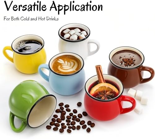 5 Oz 6 Pcs Cute Coffee Mugs, Mini Ceramic Espresso Cups, Small